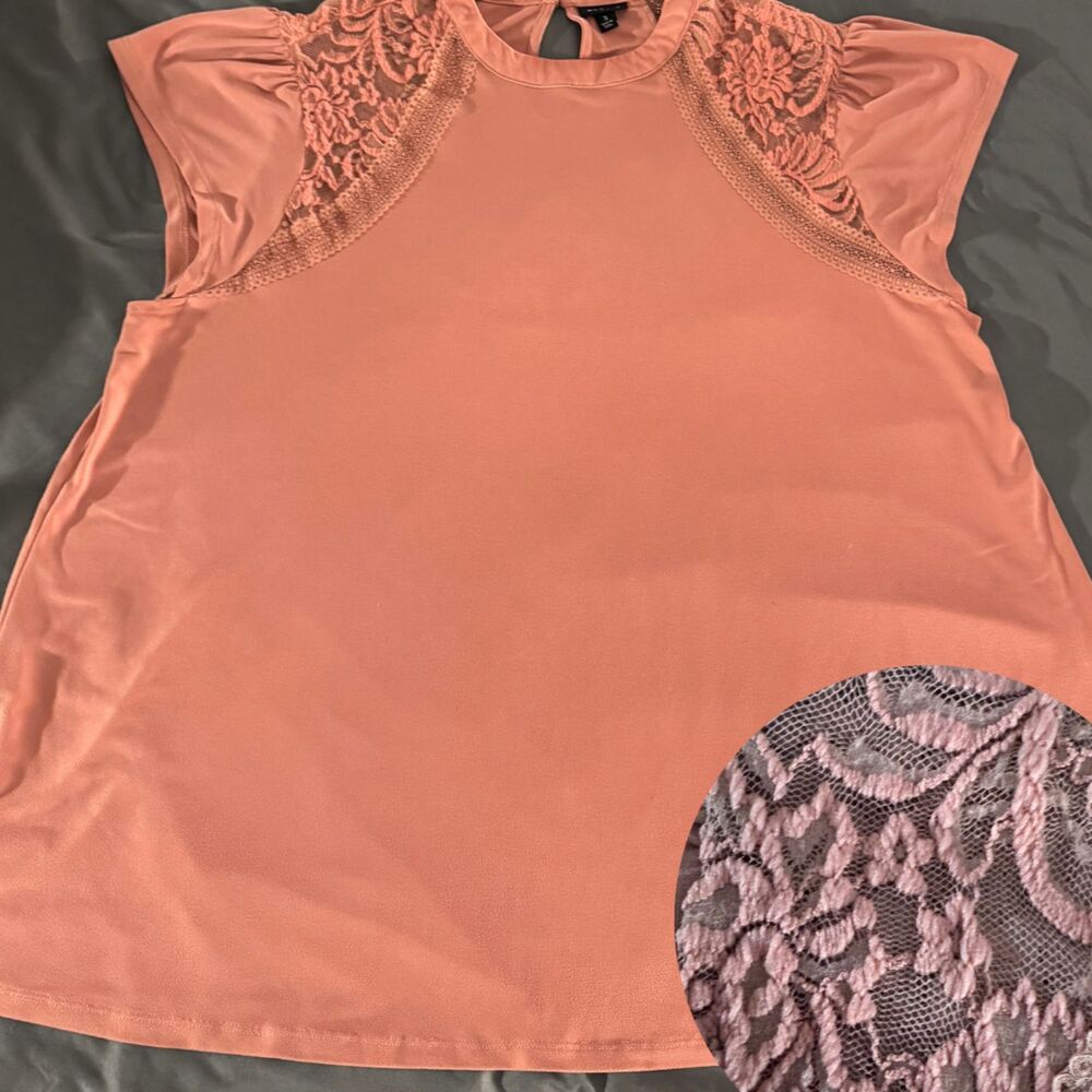 Torrid Dusty Coral Crepe Lace Inset Cap Sleeve Top Keyhole Back Plus Size